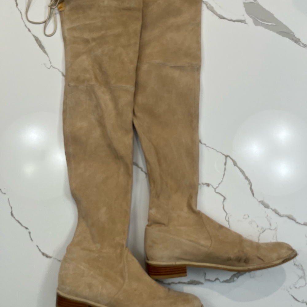 Stuart Weitzman Beige Lowland Suede Over-the-Knee Boots, 8.5M